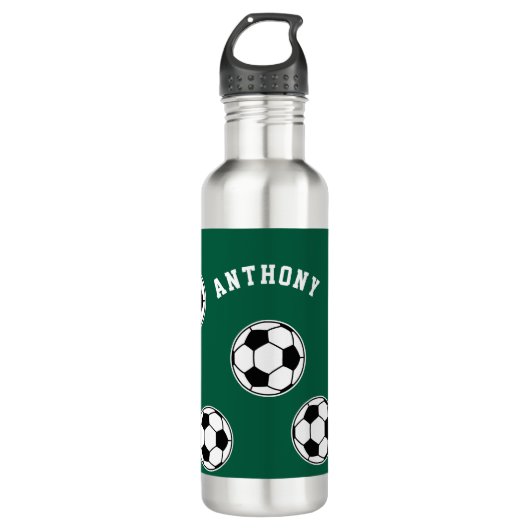 Bouteille D'eau Soccer Green Personalised Kids Back to School (Devant)