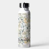 Bouteille D'eau Soft Blue Gold jolie feuille Floral Ajouter un nom (Gym)
