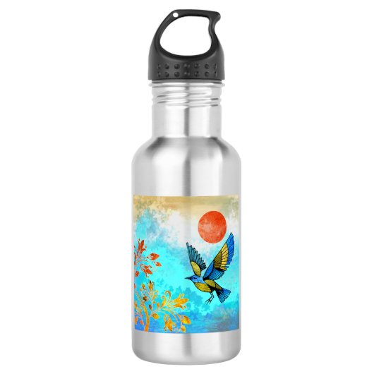 Bouteille D'eau Soleil de l'arbre d'oiseaux (Devant)