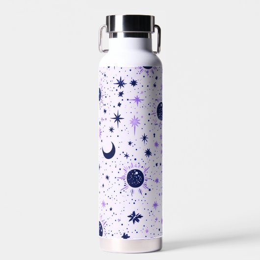 Bouteille D'eau Soleil Lune Étoiles Noir et Violet Céleste (Avant)
