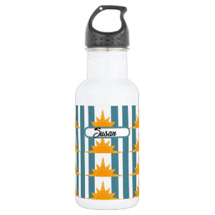 Bouteille D'eau Soleil orange jaune sur bandes Turquoises