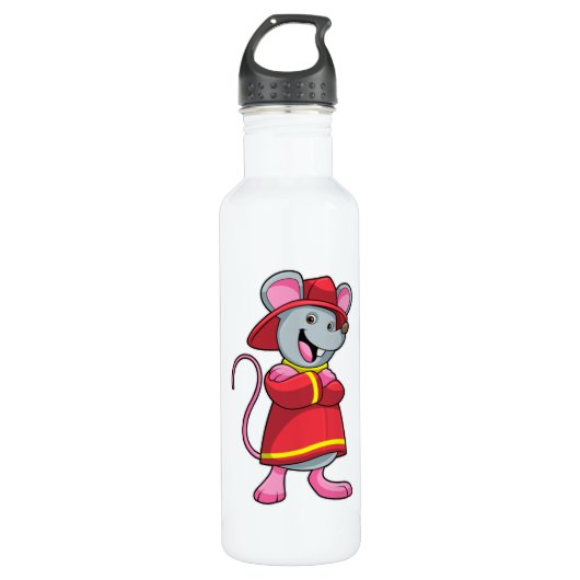 Bouteille D'eau Souris comme pompier avec casque (Devant)