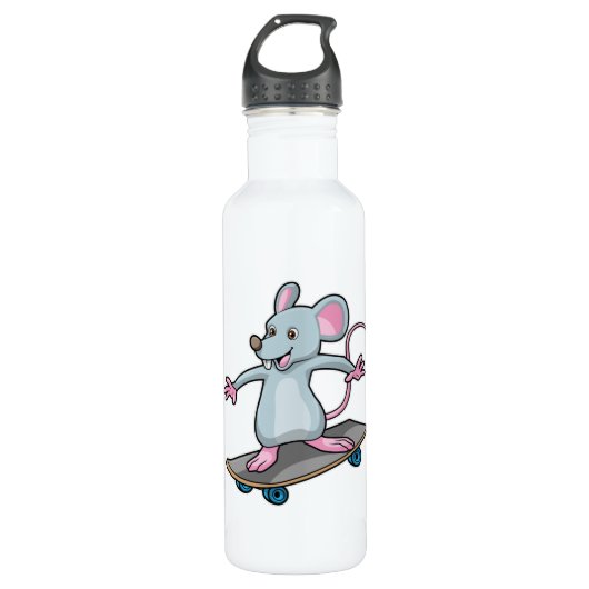Bouteille D'eau Souris en skate avec skateboard (Devant)