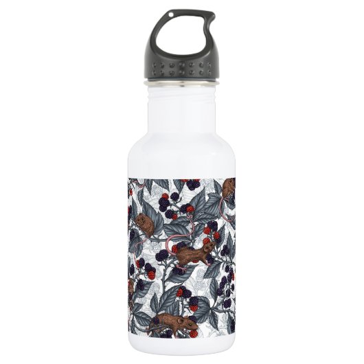 Bouteille D'eau Souris et mûres sur blanc (Devant)