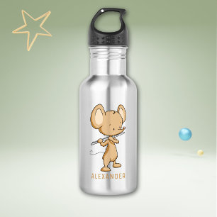 Bouteille D'eau Souris mignonne jouant de la flûte personnalisée