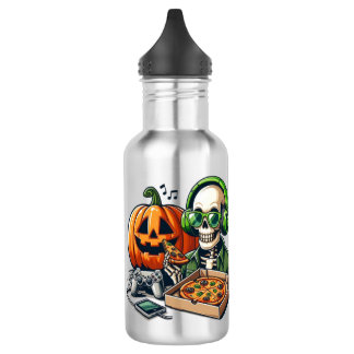 Bouteille D'eau Squelette amateur de pizza : Jeux, surcharge de fr