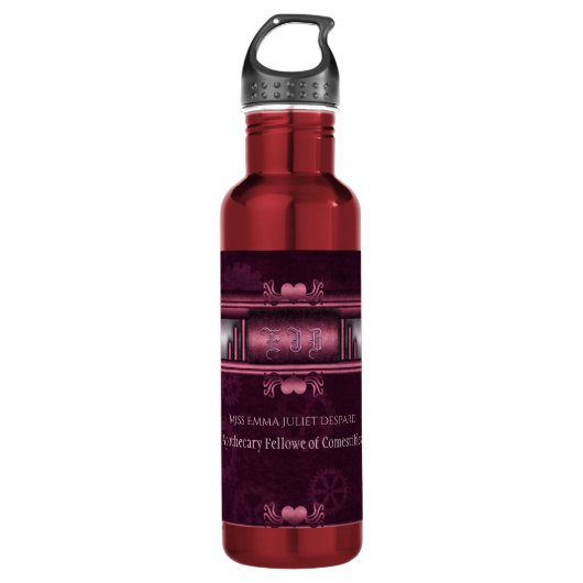 Bouteille D'eau Steampunk, coeurs roses sur les engrenages, Monogr (Devant)