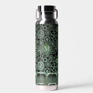 Bouteille D'eau Steampunk Verdigris bronze engrenages Monogramme p