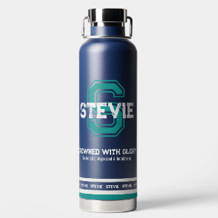 Bouteille D'eau Stevie nom signifiant monogramme sportif turquoise