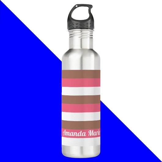 Bouteille D'eau Stripes Personnaliser Pink Brown Blanc
