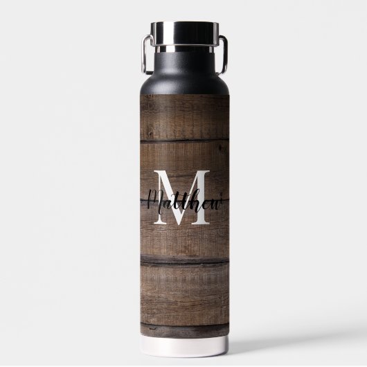 Bouteille D'eau Style Motif de bois rustique Monogramme Script (Avant)