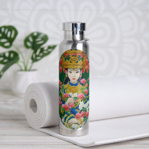 Bouteille D'eau Style vintage Asiatique Abstraite fille avec fleur