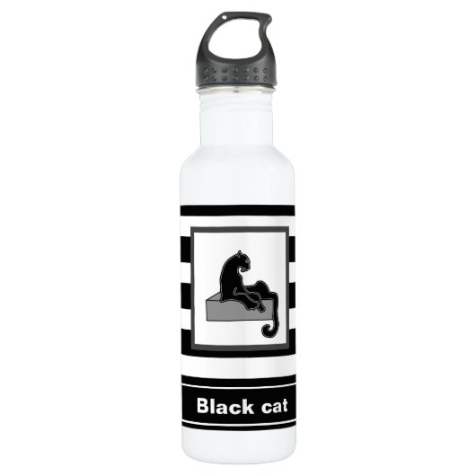 Bouteille D'eau Stylish Black Panther Cat White (Devant)