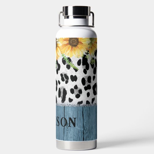 Bouteille D'eau Sunflower Empreinte de léopard Rustic Chic Nom (Plage)
