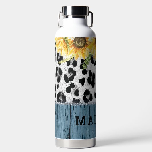Bouteille D'eau Sunflower Empreinte de léopard Rustic Chic Nom (Avant)