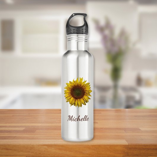 Bouteille D'eau Sunflower Sunflower Rustic Botanical Personalized