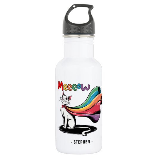 Bouteille D'eau Super Cat Meeeow - Rainbow Cape Pride Cat (Devant)