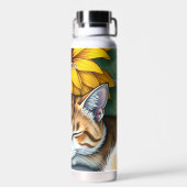 Bouteille D'eau Sweet Sleepy Kitty Cat and Sunflowers Personalized (Arrière)