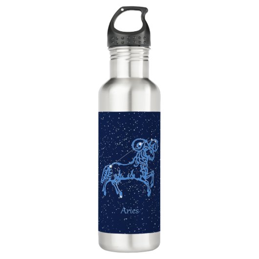 Bouteille D'eau Symbole Aries Constellation et Zodiac avec étoiles (Devant)