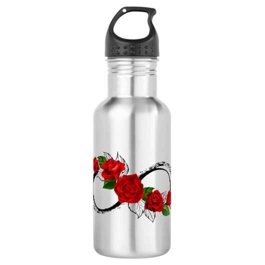 Bouteille D'eau Symbole d'infini avec roses rouges (Devant)