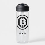 Bouteille D'eau Symbole Logo Bitcoin Noir Monogramme<br><div class="desc">Créez un cadeau personnalisé pour votre fanatique Bitcoin préféré lorsque vous ajoutez leurs initiales ou d'autres textes personnalisés à cette bouteille d'eau. Dispose d'un logo bitcoin en noir avec votre texte ci-dessous dans la coordination des lettres noires. Le graphique et le texte apparaissent des deux côtés de cette bouteille d'eau....</div>
