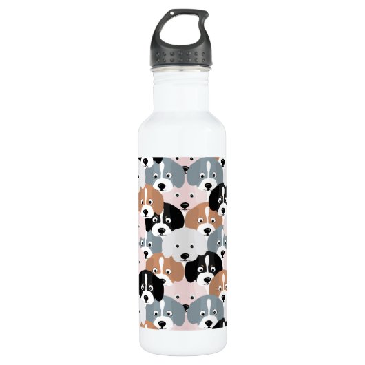 Bouteille D'eau Sympa Chiens Chiens Roses Black Illustration (Devant)