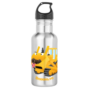 Bouteille D'eau Sympa joli caractère de dessin animé au bulldozer 