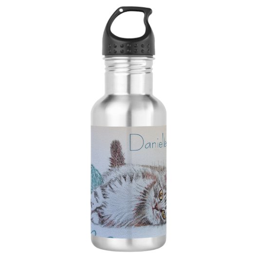 Bouteille D'eau Tabby Cat Cute Aqua Jouer Femmes Filles (Devant)
