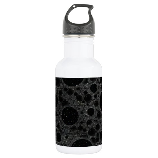 Bouteille D'eau Taches de bulle spatiale - Paillettes noires (Devant)