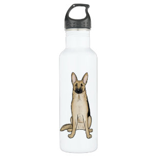 Bouteille D'eau Tan clair et chien berger allemand noir   Art pour