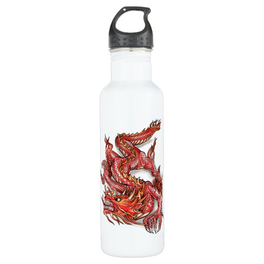 Bouteille D'eau Tatouage rouge oriental frais de dragon (Devant)