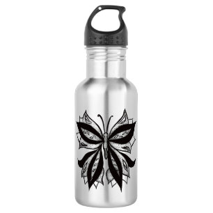 Bouteille D'eau Tatouage Tribal Noir Et Blanc Papillon