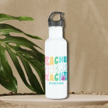 Bouteille D'eau Teacher Moderne Arc-en-ciel Couleurs Nom personnal<br><div class="desc">Teacher Modern Rainbow Colours Nom personnalisé Water Bottles contient le texte "Teacher" dans la couleur arc-en-ciel moderne typographie script répétée avec votre nom personnalisé ci-dessous. Parfait pour votre professeur préféré pour l'appréciation des enseignants,  anniversaire,  Noël,  vacances et plus encore. Conçu par Evco Studio www.zazzle.com/store/evcostudio</div>