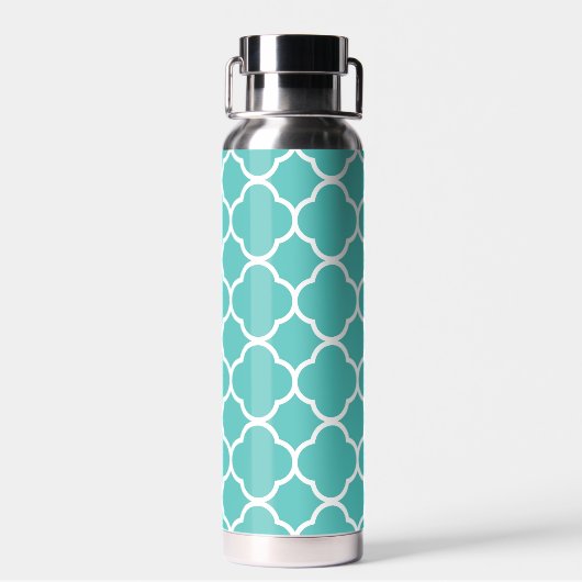 Bouteille D'eau Teal Quatrefoil Pattern Custom Pink Monogram (Arrière)