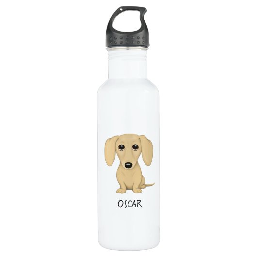 Bouteille D'eau Teckel crème avec le texte fait sur commande (Devant)