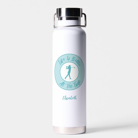 Bouteille D'eau Tee Time Life Funny Personalized Name Teal (Arrière)