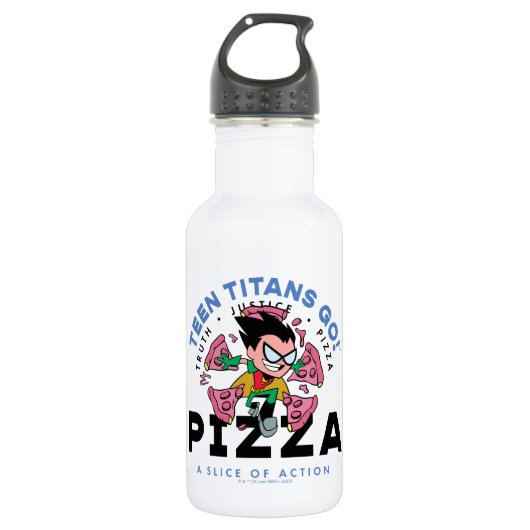 Bouteille D'eau Teen Titans Go ! Robin "Truth Justice Pizza" (Devant)