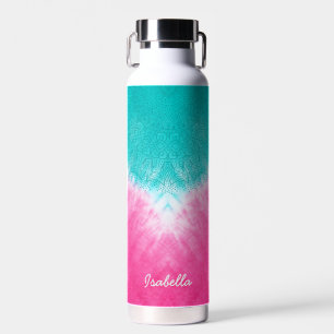 Bouteille D'eau Teinture à carreaux rose et bleu avec Mandala Sway