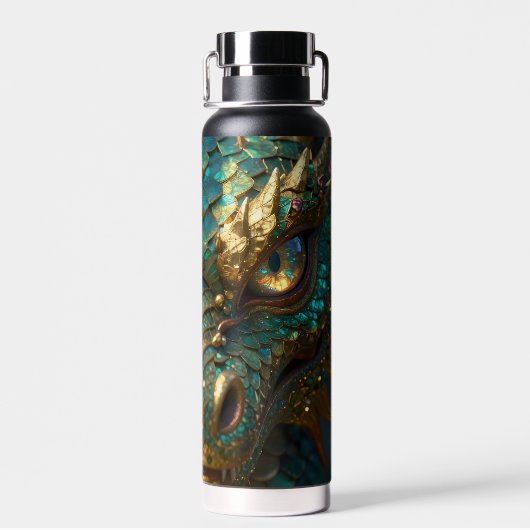 Bouteille D'eau Tête de dragon turquoise et or (Arrière)