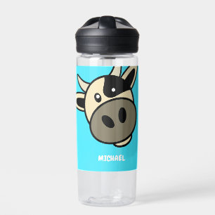 Bouteille D'eau Tête de vache mignonne   Monogramme simple de nom 