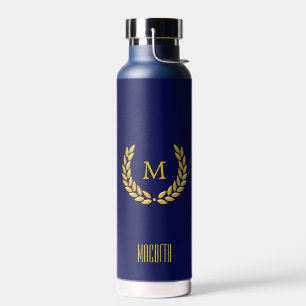 Bouteille D'eau Texte élégant, monogramme et couronne de laurier e