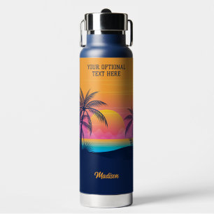 Bouteille D'eau Texte personnalisé Coucher de soleil sur l'île tro