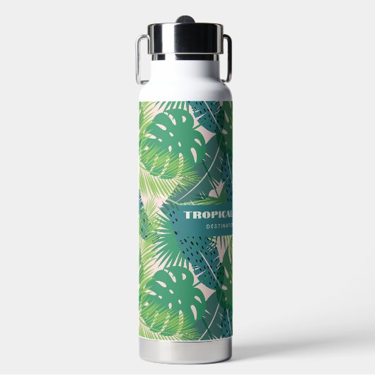 Bouteille D'eau Texte personnalisé du Motif Palm Leaf Abstrait (Salle de sport)