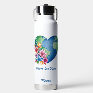 Bouteille D'eau Texte personnalisé Planète Terre Coeur