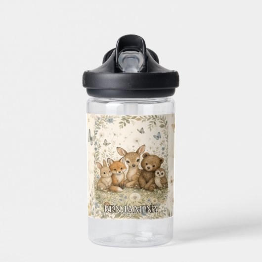 Bouteille D'eau Thème d'aventure forestière des amis des animaux d (Avant)