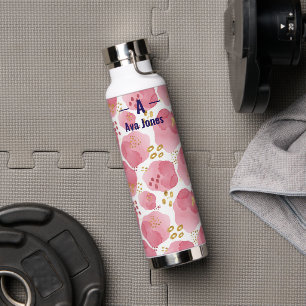 Bouteille D'eau Thermos de monogramme rose - Nom personnalisé