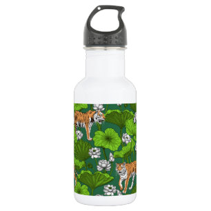 Bouteille D'eau Tigres dans l'étang blanc de lotus