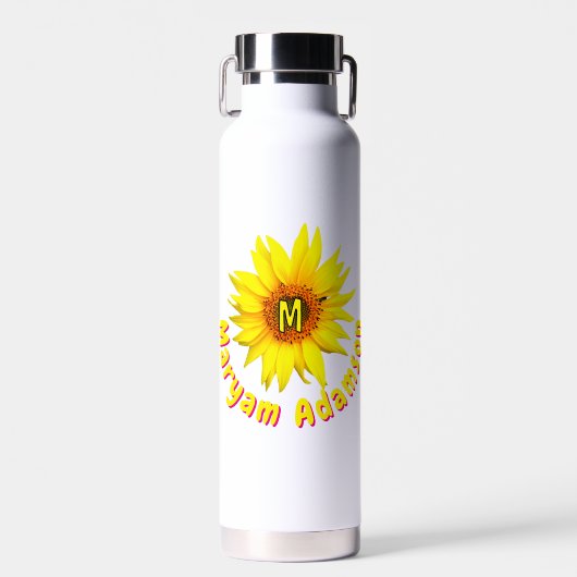 Bouteille D'eau Tournesol jaune mignon (Nom long + Monogramme) Eff (Avant)