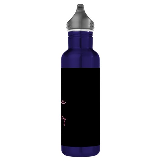 Bouteille D'eau Tout nom | Script rose modifiable Cool sur noir (Droite)