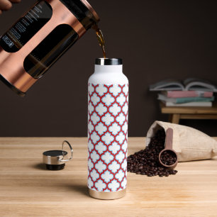 Bouteille D'eau Trellis blanc et rouge, treillis, Quatrefoil